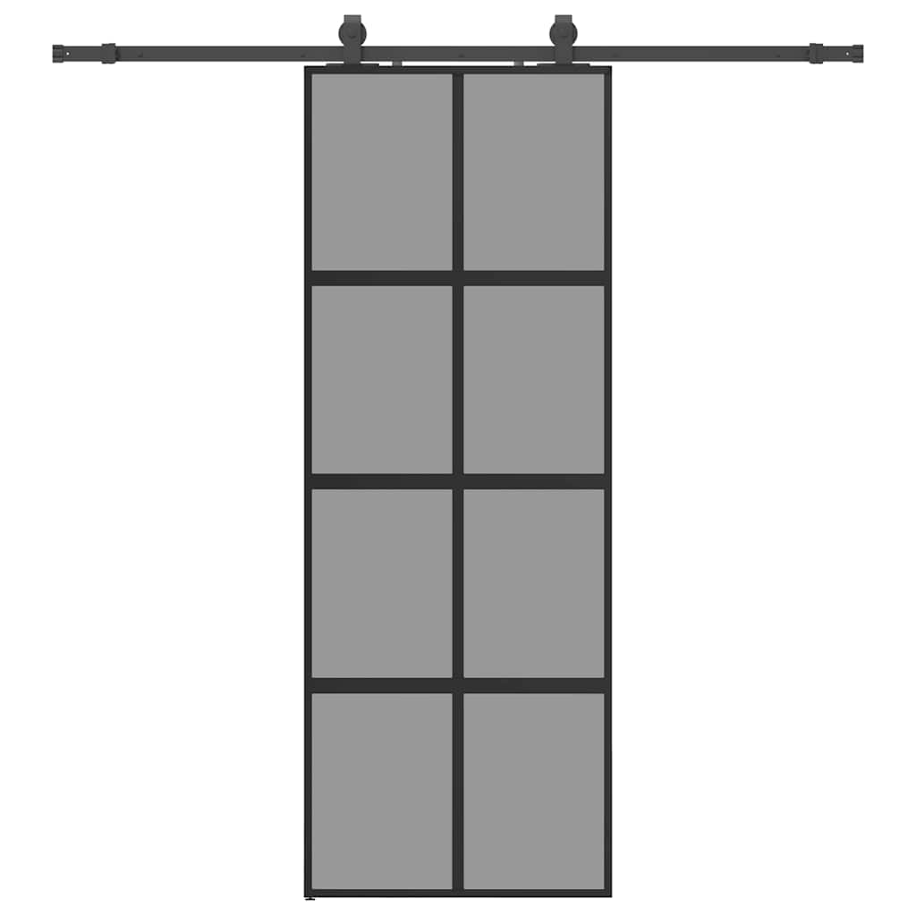 fekete edzett üveg tolóajtó fémszerelék szettel 76x205 cm