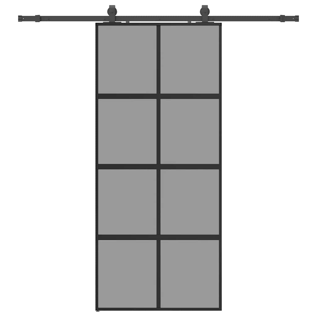 fekete edzett üveg tolóajtó fémszerelék szettel 90x205 cm