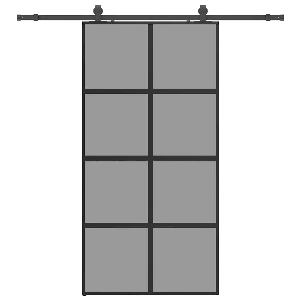 fekete edzett üveg tolóajtó fémszerelék szettel 102,5x205 cm