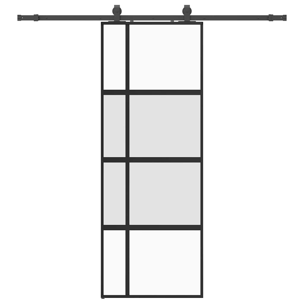 fekete edzett üveg tolóajtó fémszerelék szettel 76x205 cm