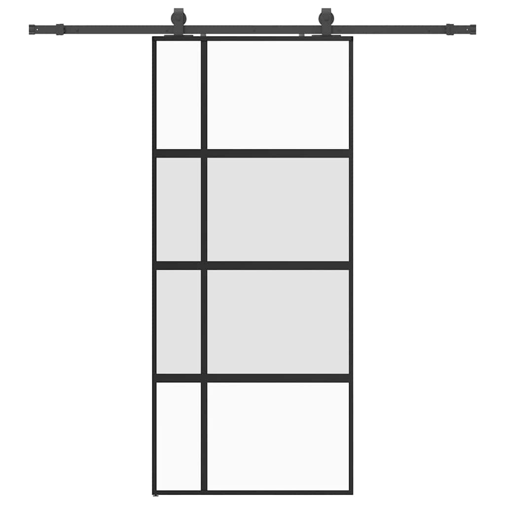 fekete edzett üveg tolóajtó fémszerelék szettel 90x205 cm