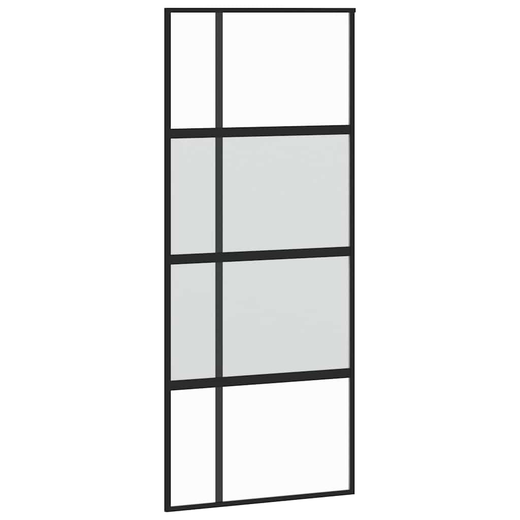 fekete edzett üveg tolóajtó fémszerelék szettel 90x205 cm