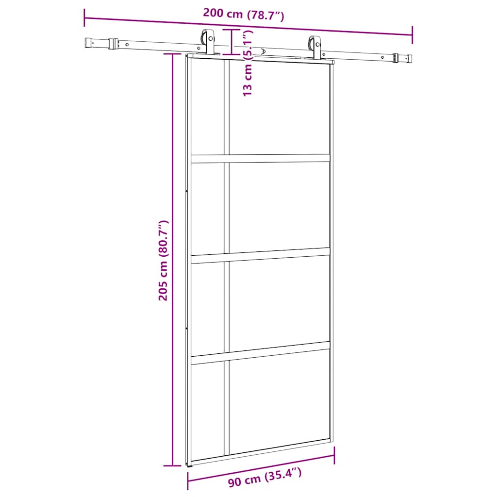 fekete edzett üveg tolóajtó fémszerelék szettel 90x205 cm