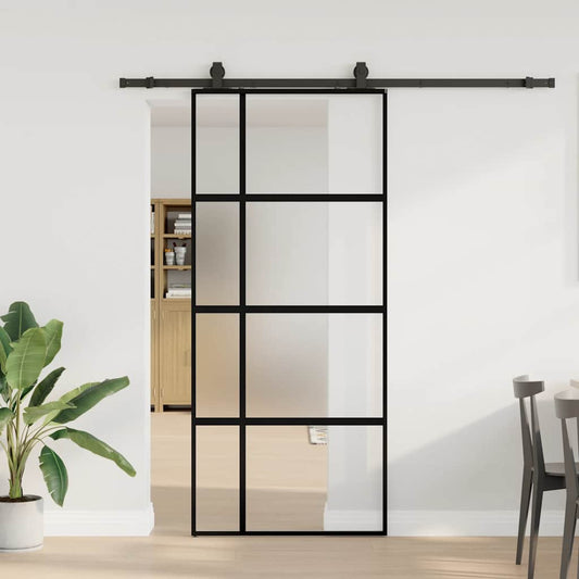fekete edzett üveg tolóajtó fémszerelék szettel 90x205 cm