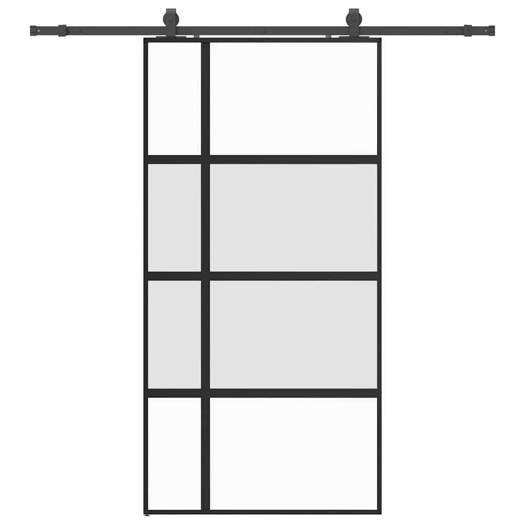 fekete edzett üveg tolóajtó fémszerelék szettel 102,5x205 cm