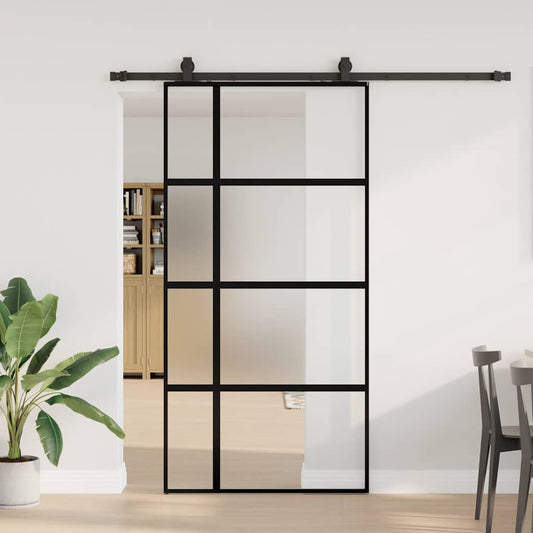fekete edzett üveg tolóajtó fémszerelék szettel 102,5x205 cm