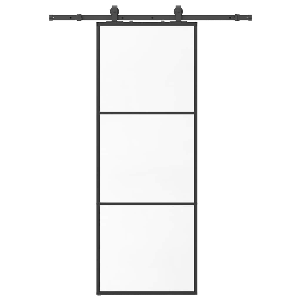fekete ESG üveg tolóajtó fémszerelvény-szettel 76x205 cm