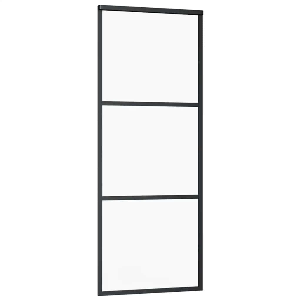 fekete ESG üveg tolóajtó fémszerelvény-szettel 76x205 cm