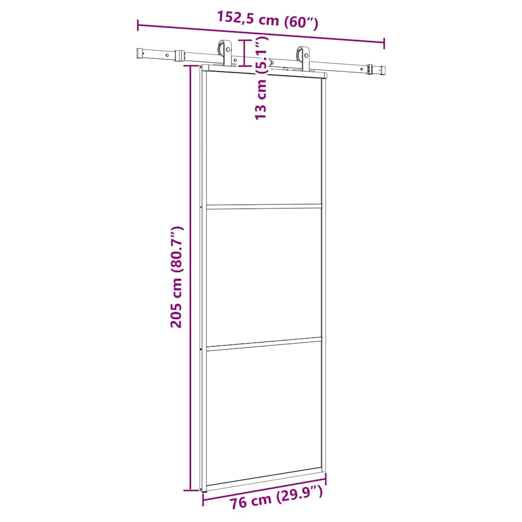 fekete ESG üveg tolóajtó fémszerelvény-szettel 76x205 cm