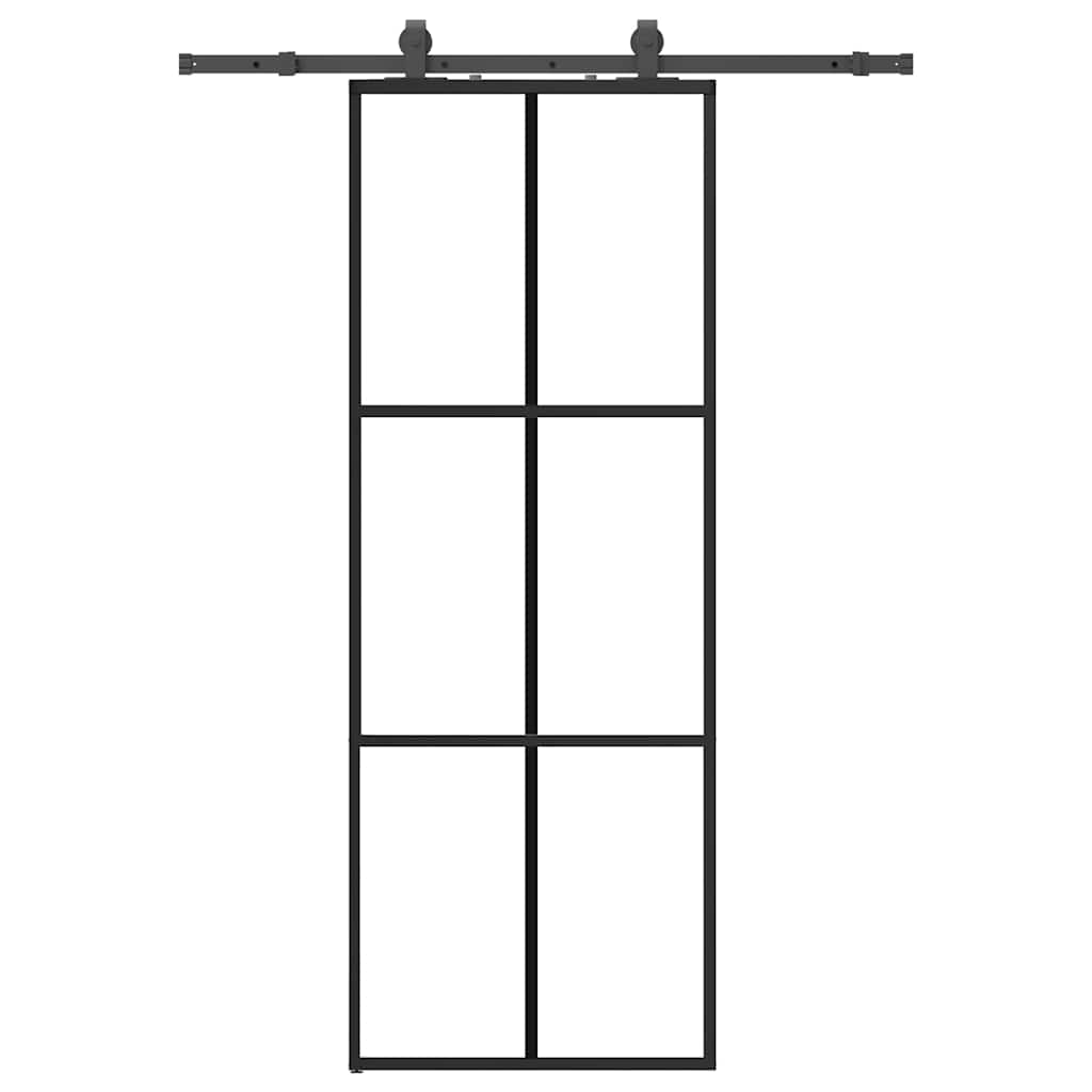 fekete ESG üveg tolóajtó fémszerelvény-szettel 76x205 cm