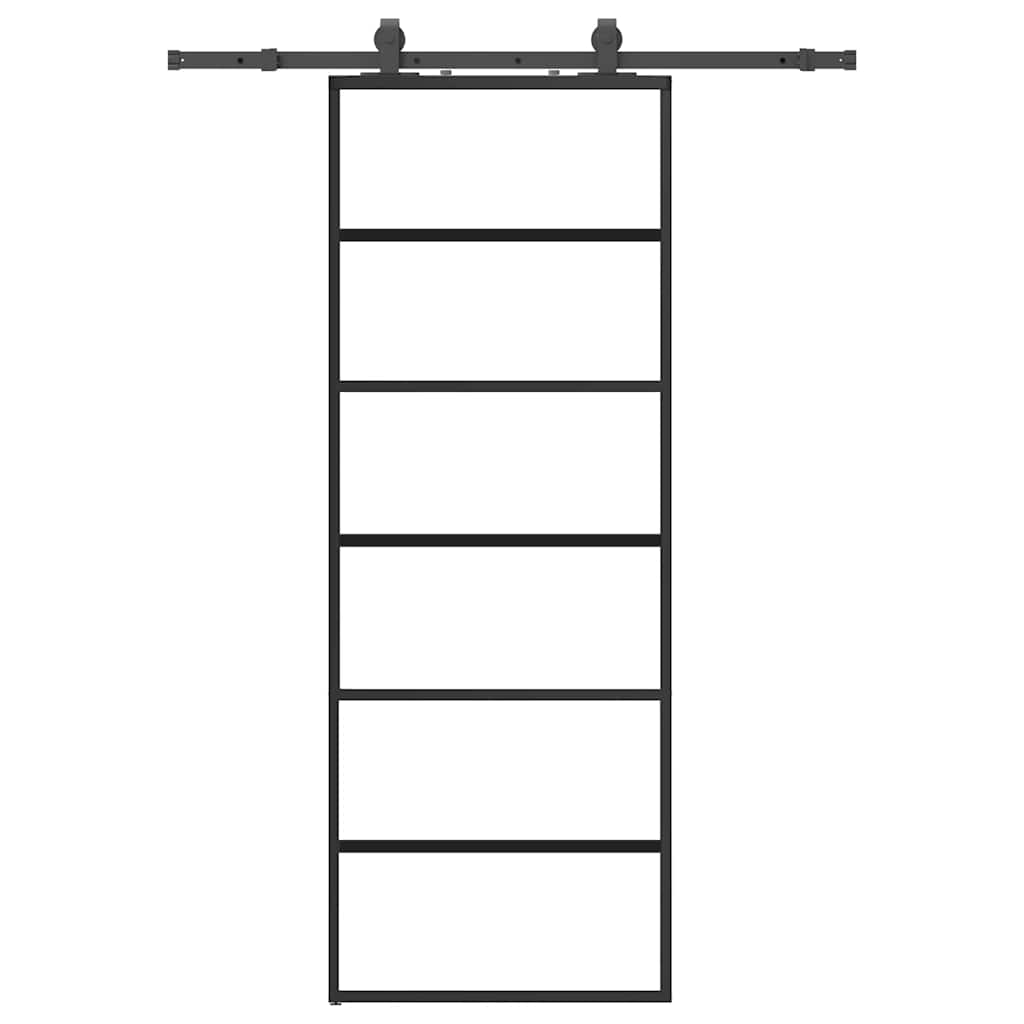 fekete ESG üveg tolóajtó fémszerelvény-szettel 76x205 cm