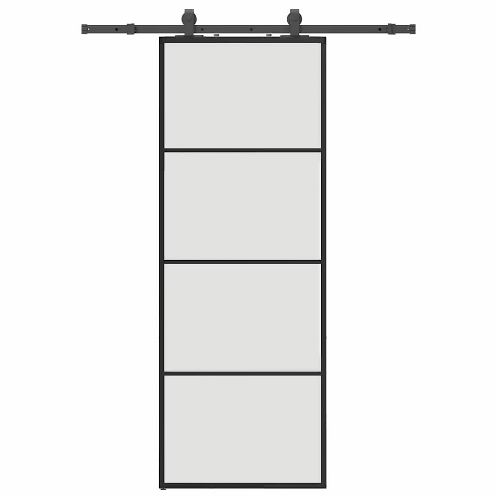 fekete ESG üveg tolóajtó fémszerelvény-szettel 76x205 cm
