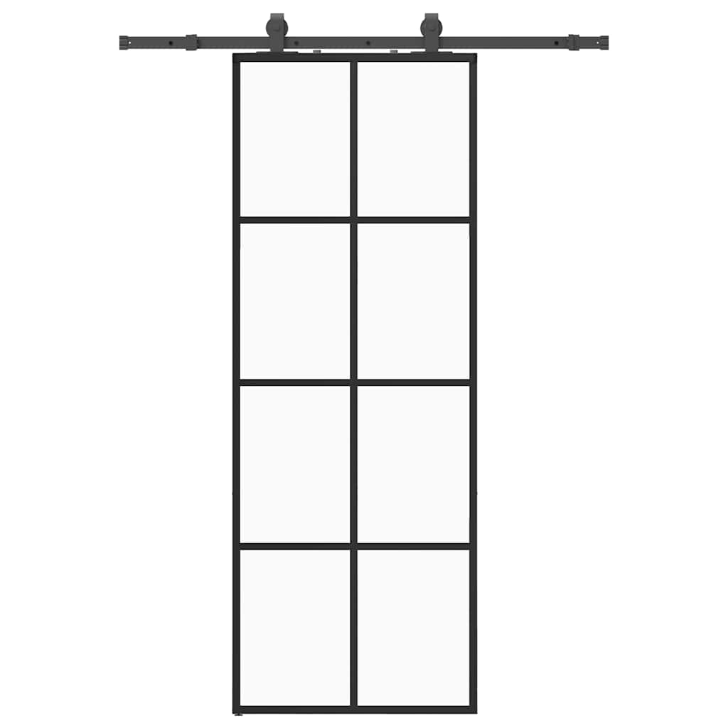 fekete ESG üveg tolóajtó fémszerelvény-szettel 76x205 cm