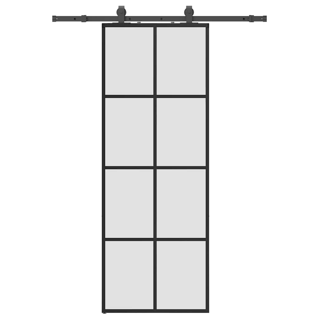 fekete ESG üveg tolóajtó fémszerelvény-szettel 76x205 cm