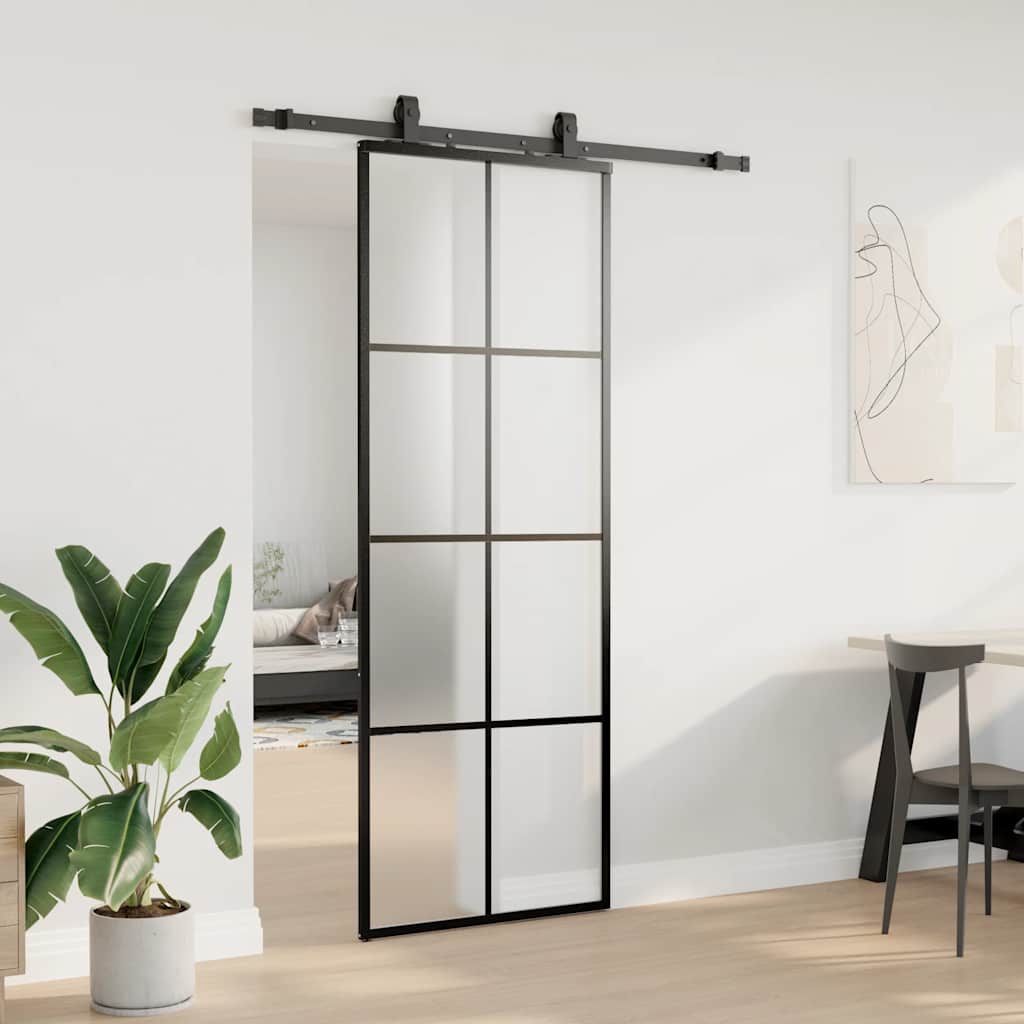 fekete ESG üveg tolóajtó fémszerelvény-szettel 76x205 cm