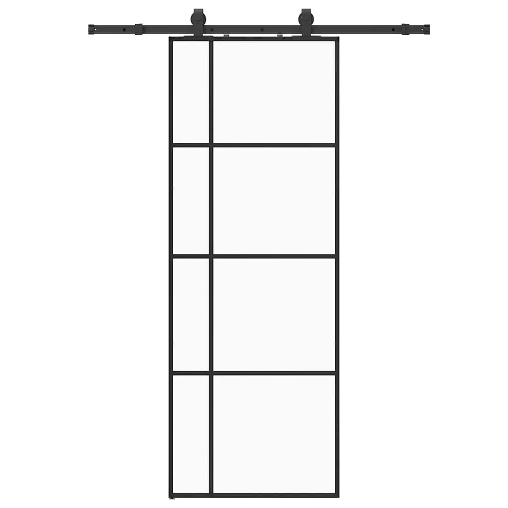 fekete ESG üveg tolóajtó fémszerelvény-szettel 76x205 cm