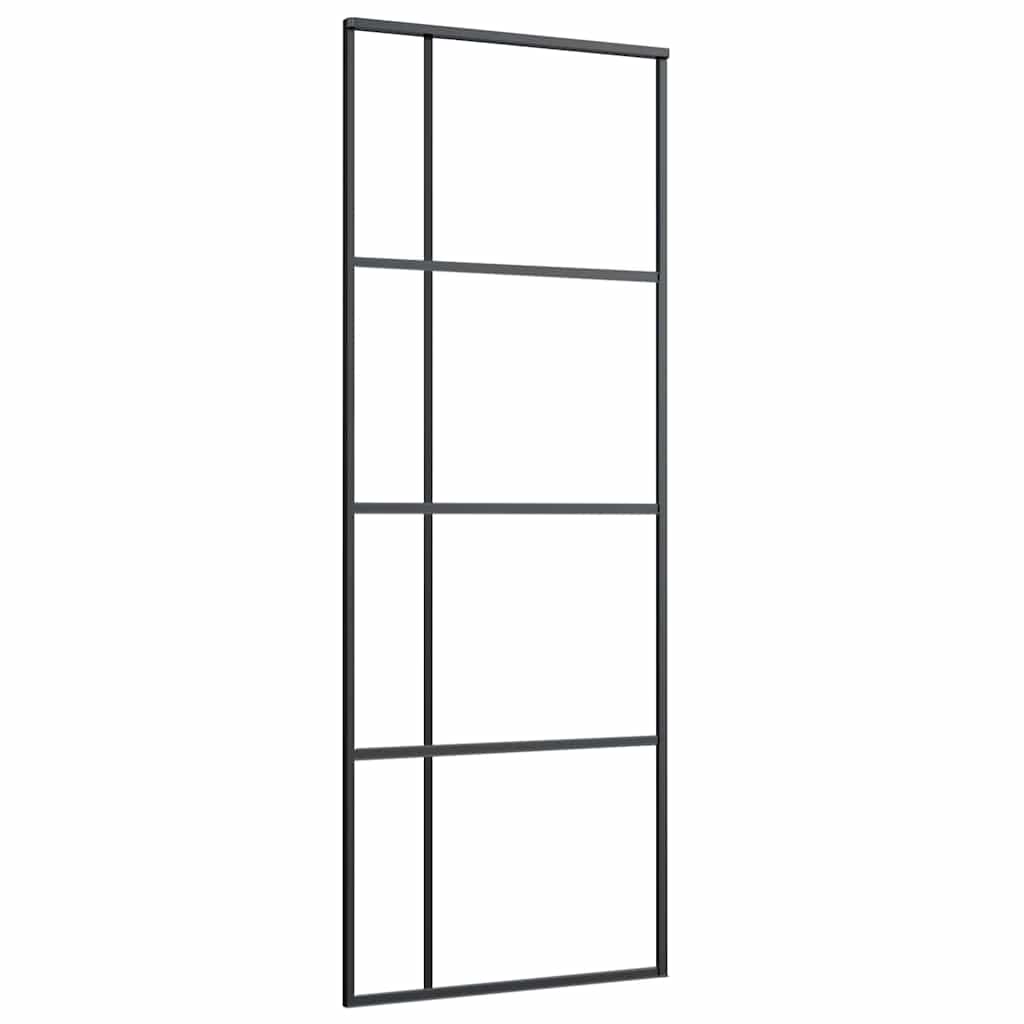 fekete ESG üveg tolóajtó fémszerelvény-szettel 76x205 cm