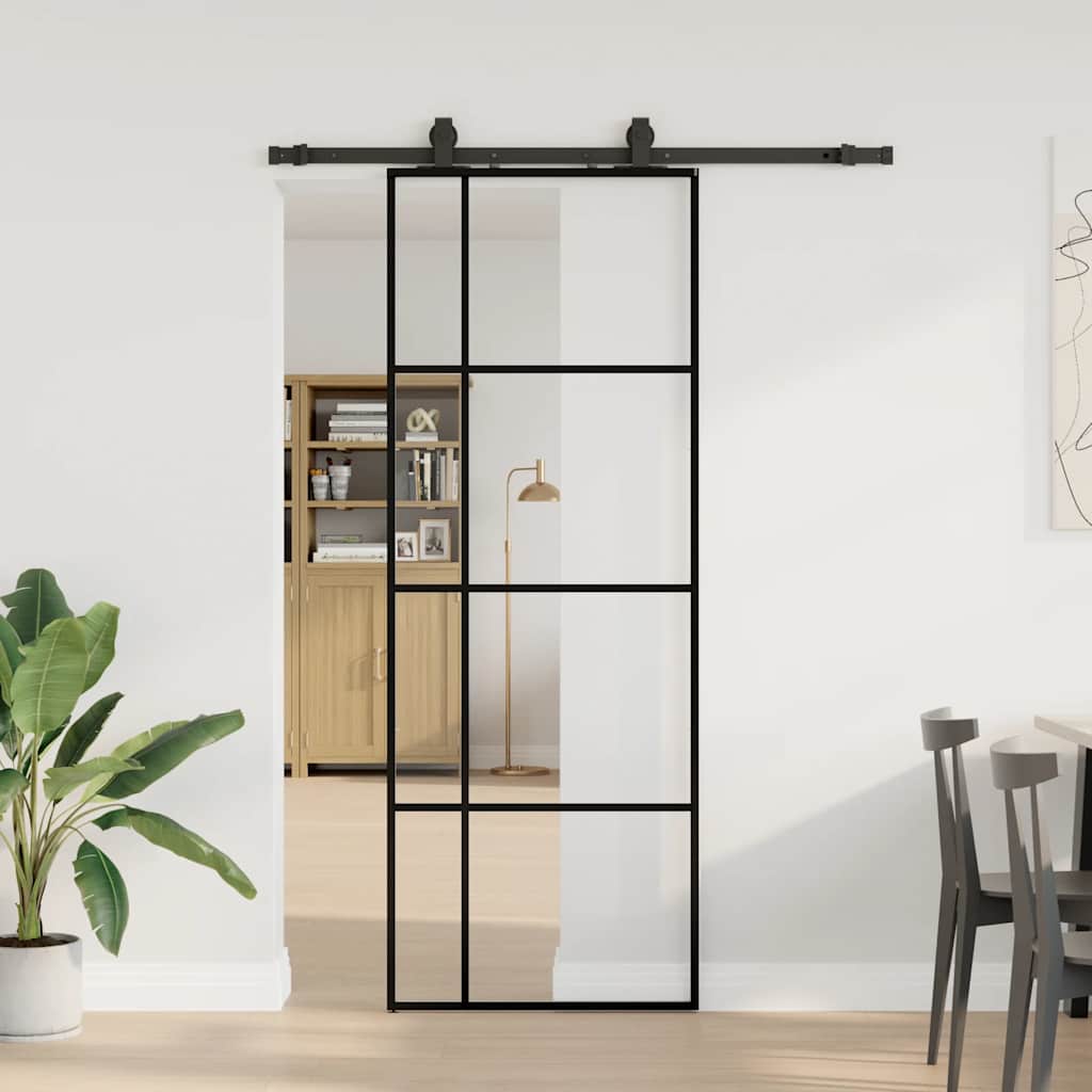 fekete ESG üveg tolóajtó fémszerelvény-szettel 76x205 cm