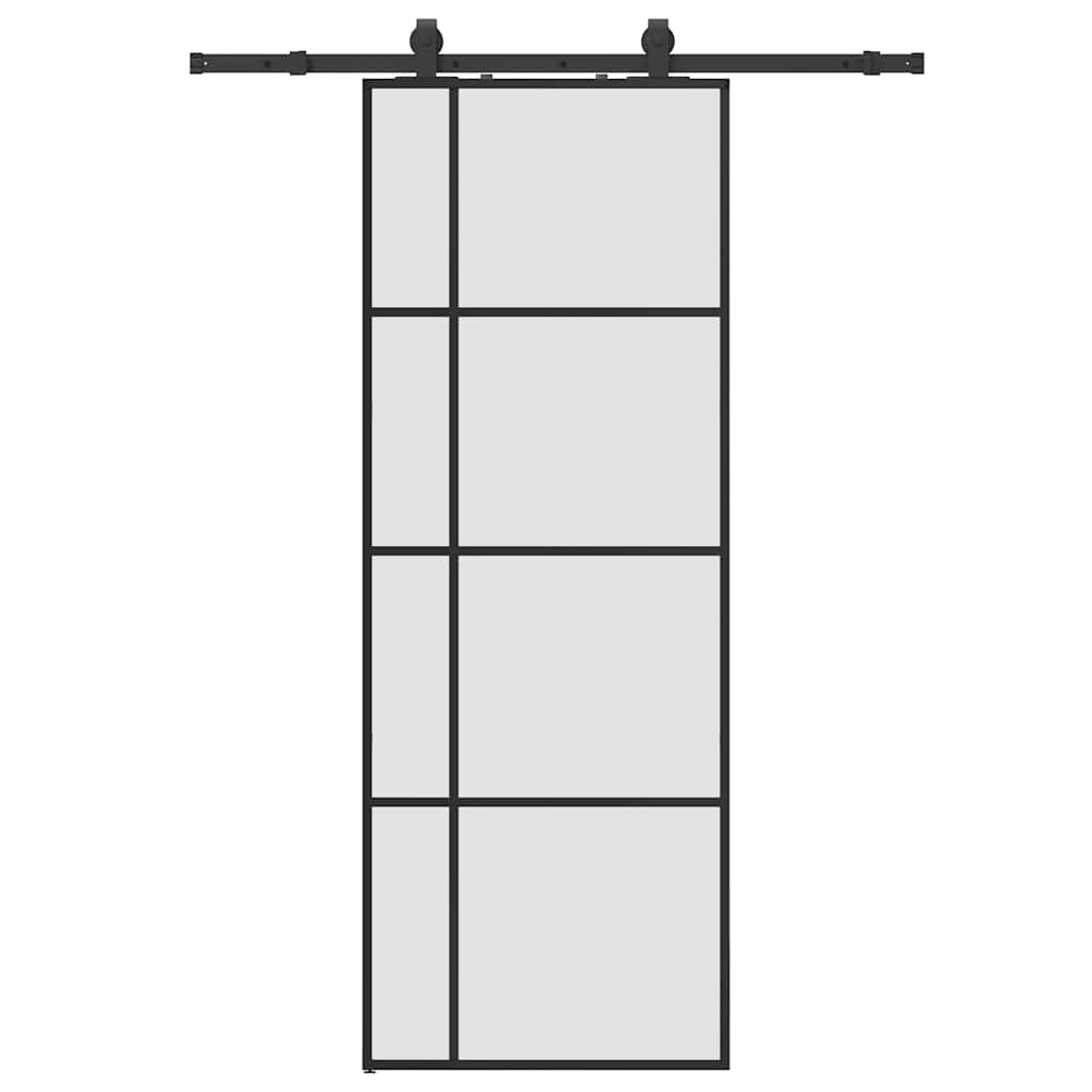 fekete ESG üveg tolóajtó fémszerelvény-szettel 76x205 cm