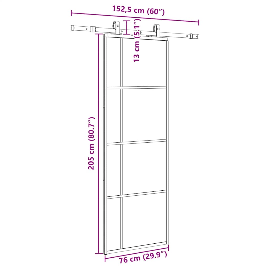 fekete ESG üveg tolóajtó fémszerelvény-szettel 76x205 cm