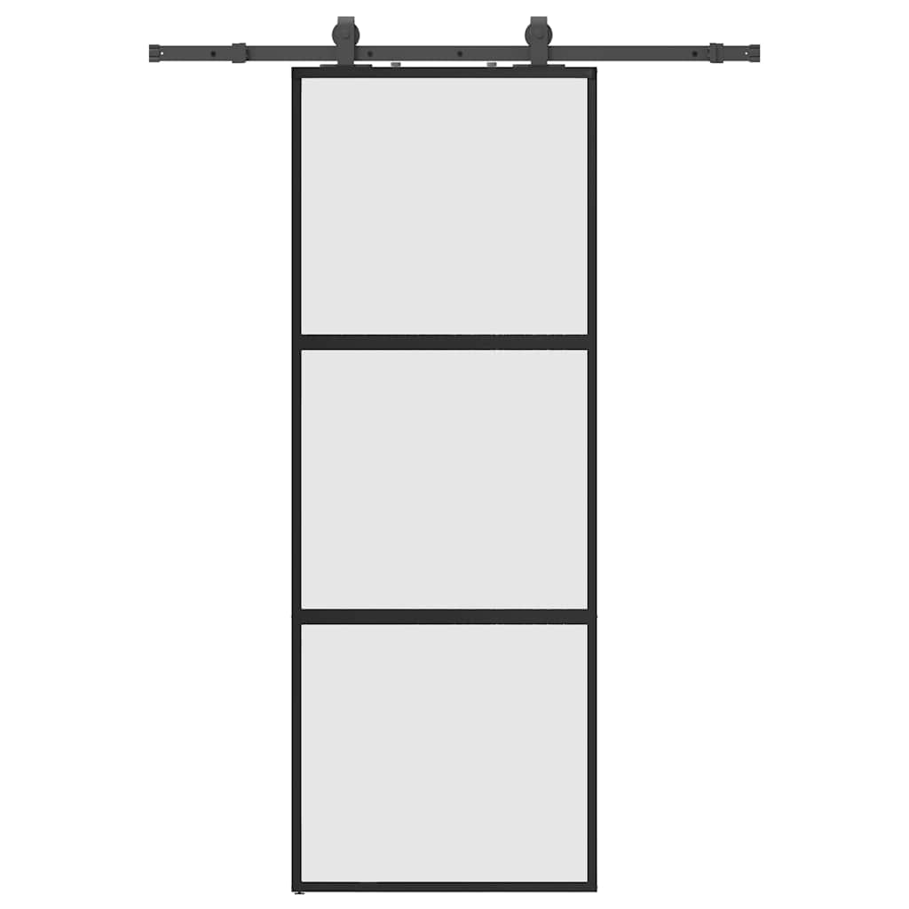 fekete edzett üveg tolóajtó fémszerelék szettel 76x205 cm