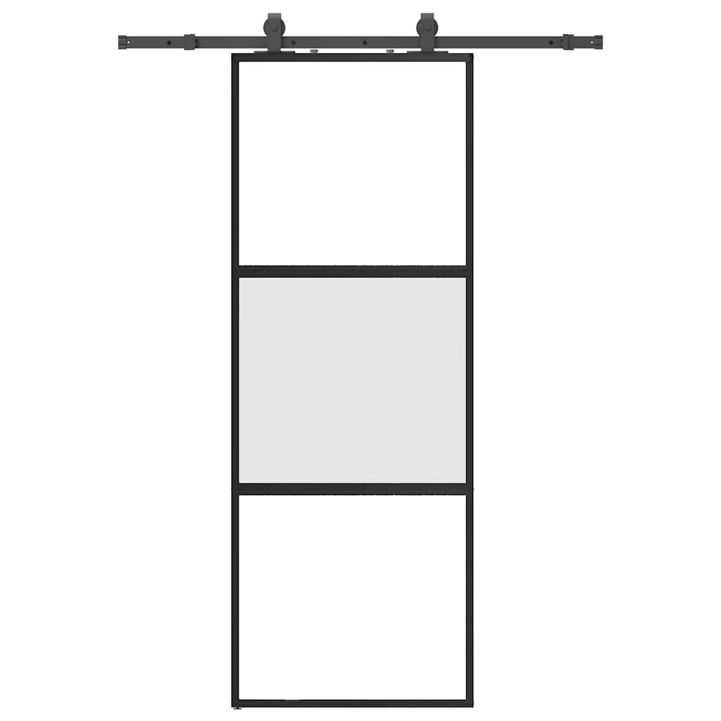 fekete edzett üveg tolóajtó fémszerelék szettel 76x205 cm