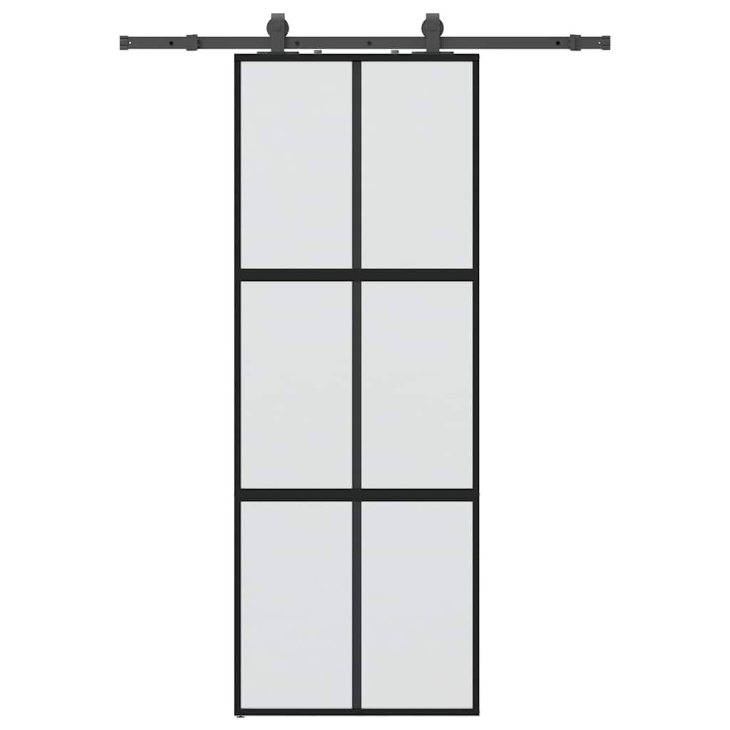 fekete edzett üveg tolóajtó fémszerelék szettel 76x205 cm