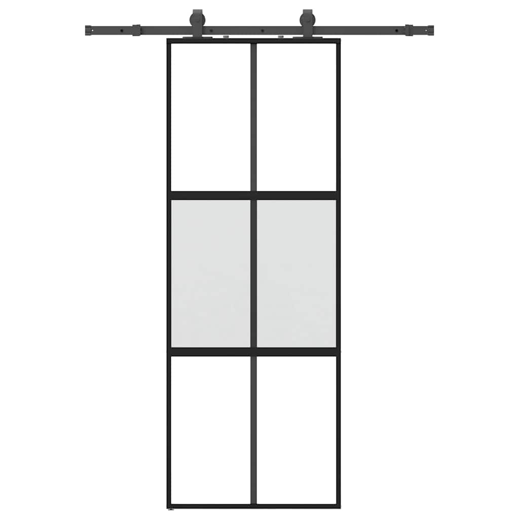 fekete edzett üveg tolóajtó fémszerelék szettel 76x205 cm