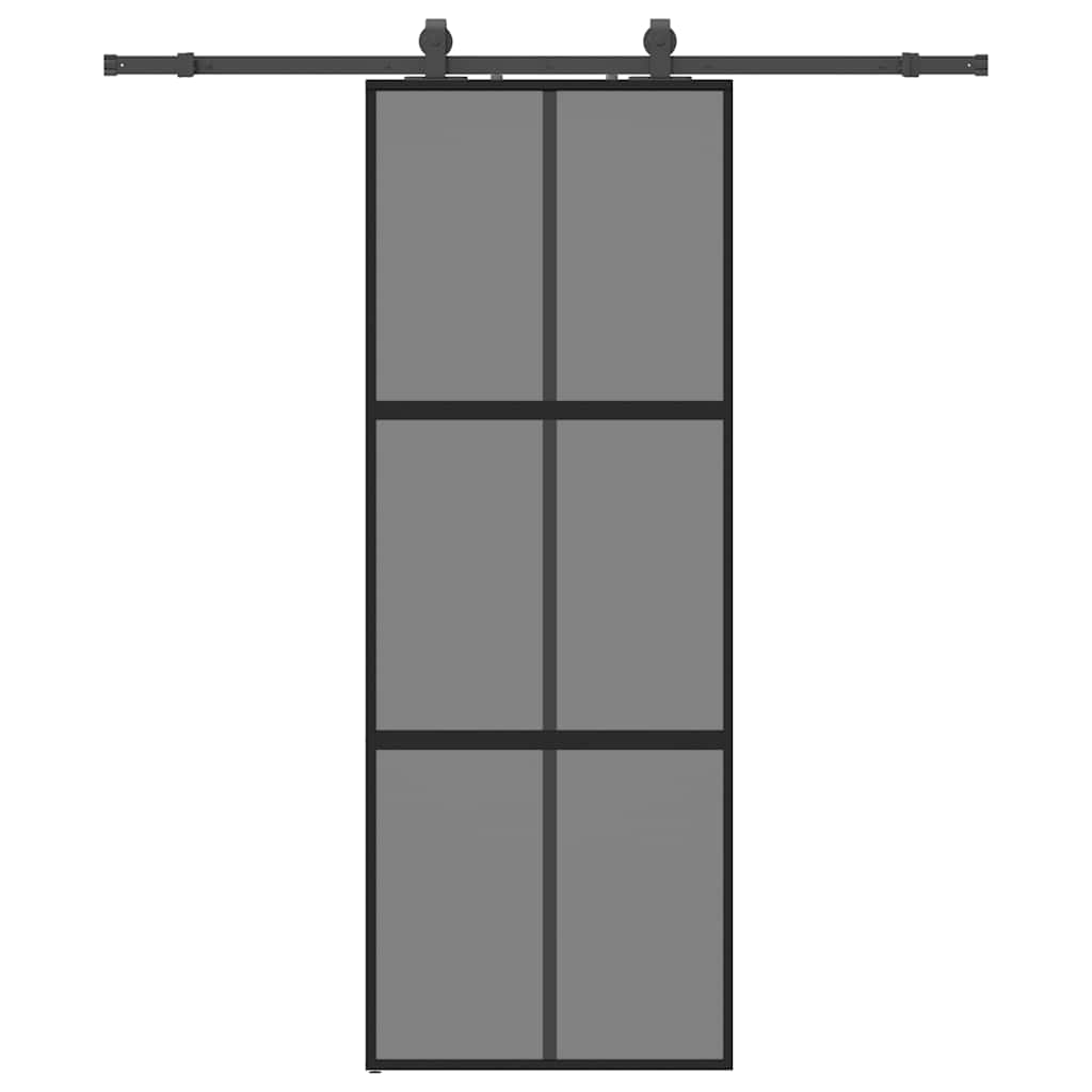 fekete edzett üveg tolóajtó fémszerelék szettel 76x205 cm