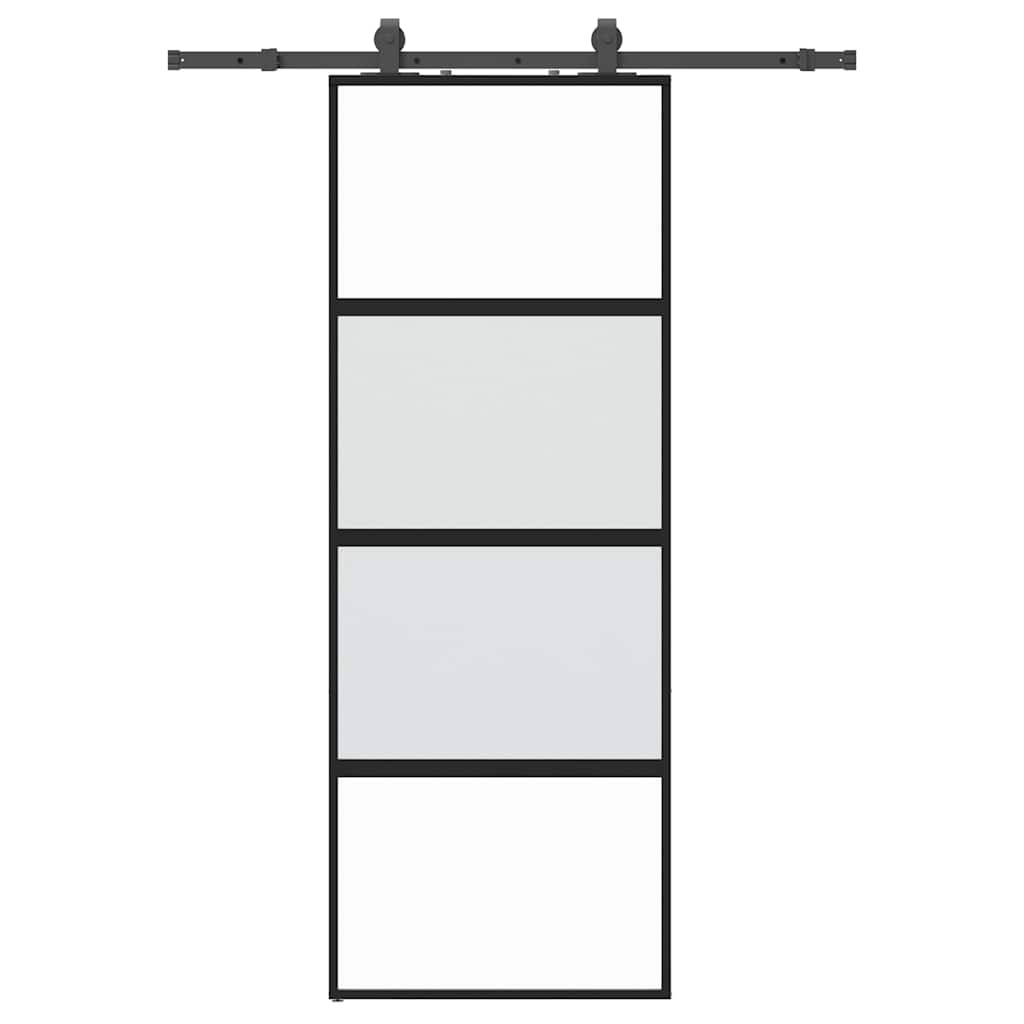 fekete edzett üveg tolóajtó fémszerelék szettel 76x205 cm