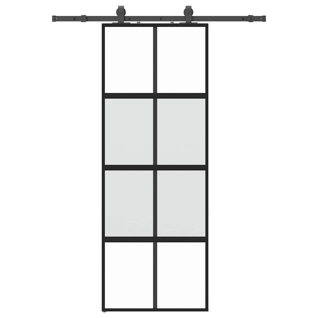 fekete edzett üveg tolóajtó fémszerelék szettel 76x205 cm