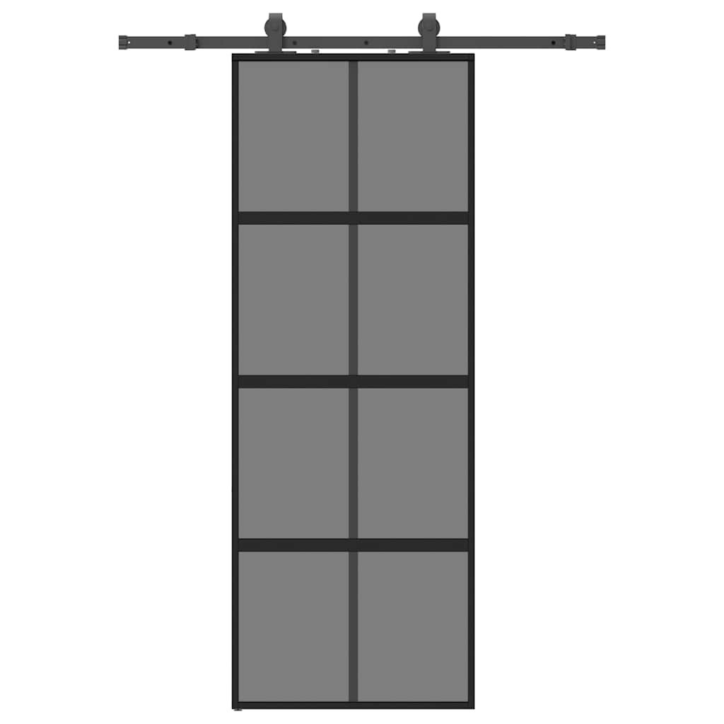 fekete edzett üveg tolóajtó fémszerelék szettel 76x205 cm