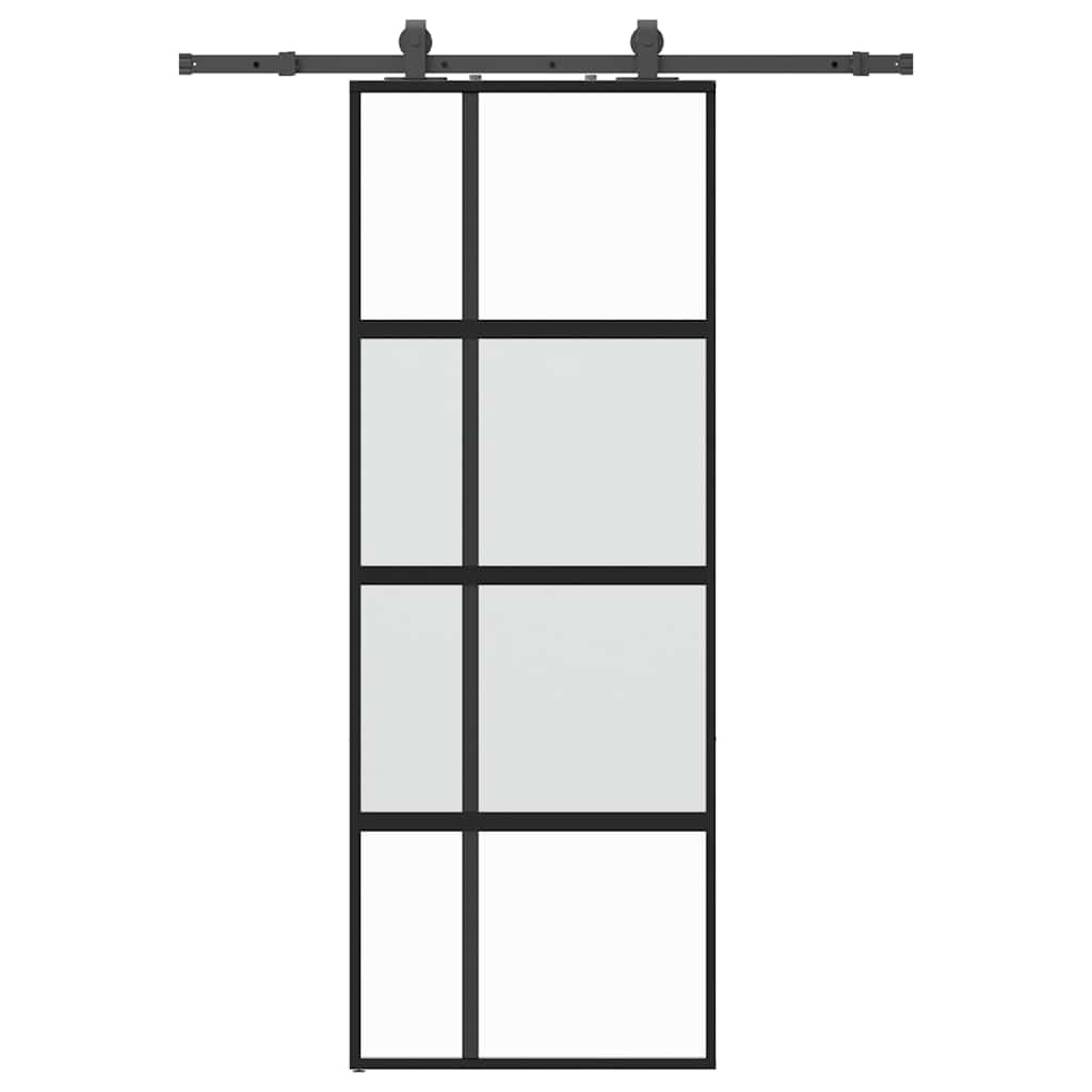 fekete edzett üveg tolóajtó fémszerelék szettel 76x205 cm
