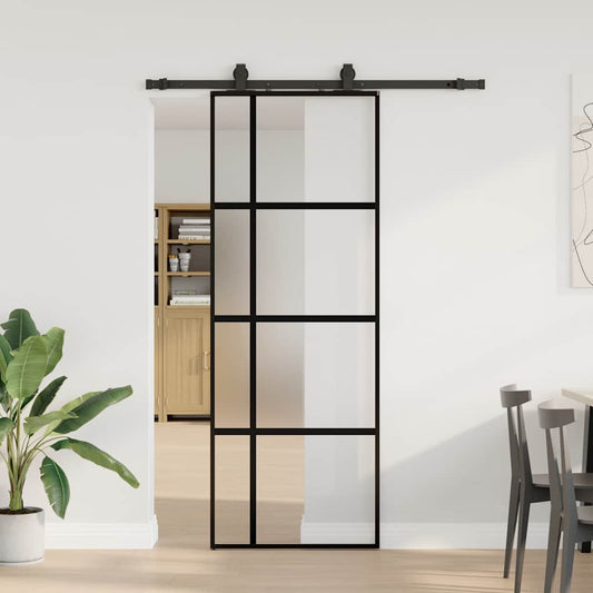 fekete edzett üveg tolóajtó fémszerelék szettel 76x205 cm