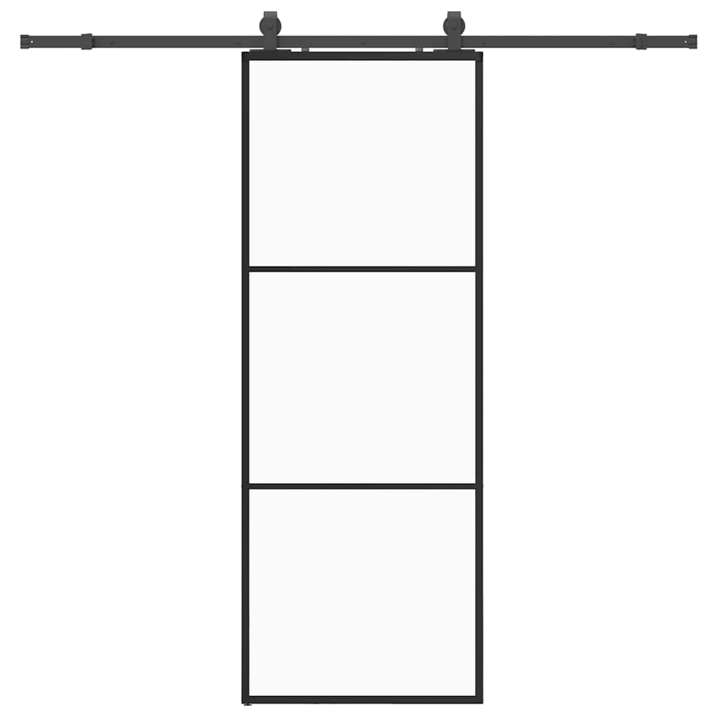 fekete ESG üveg tolóajtó fémszerelvény-szettel 76x205 cm