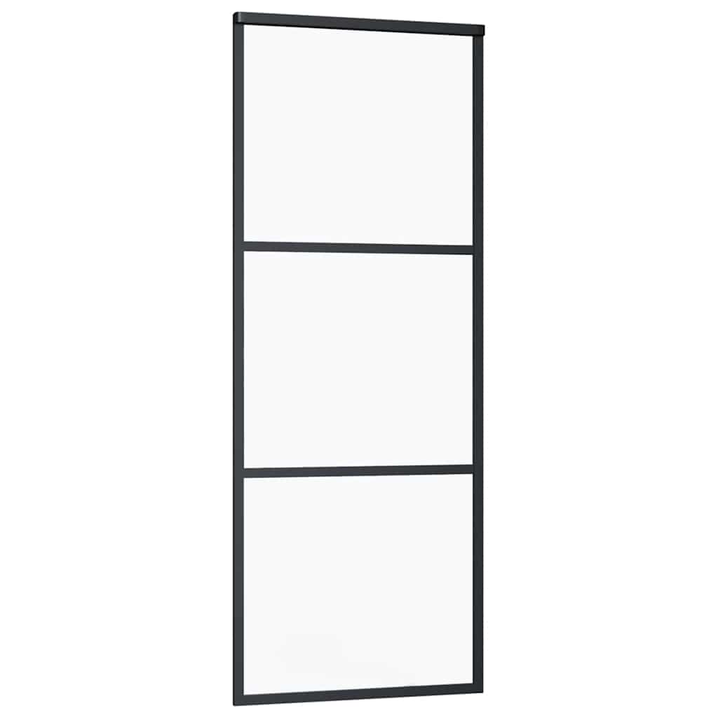 fekete ESG üveg tolóajtó fémszerelvény-szettel 76x205 cm
