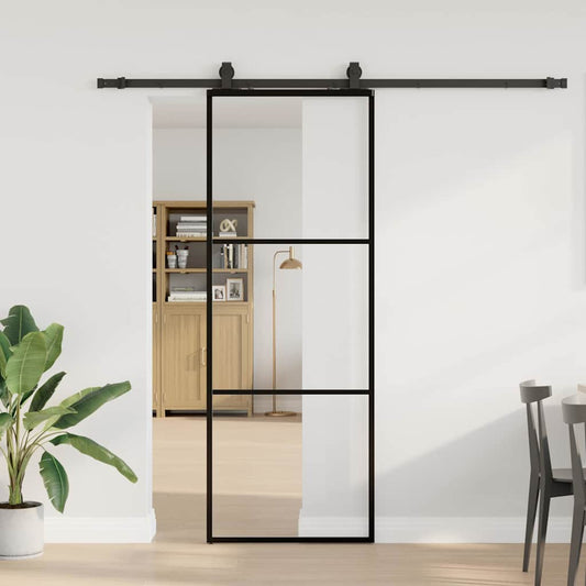 fekete ESG üveg tolóajtó fémszerelvény-szettel 76x205 cm
