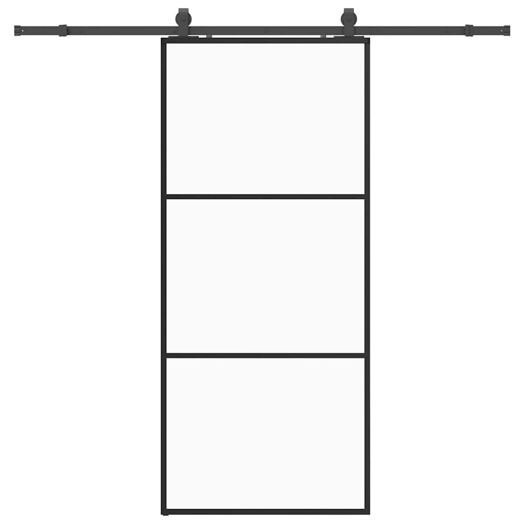 fekete ESG üveg tolóajtó fémszerelvény-szettel 90x205 cm