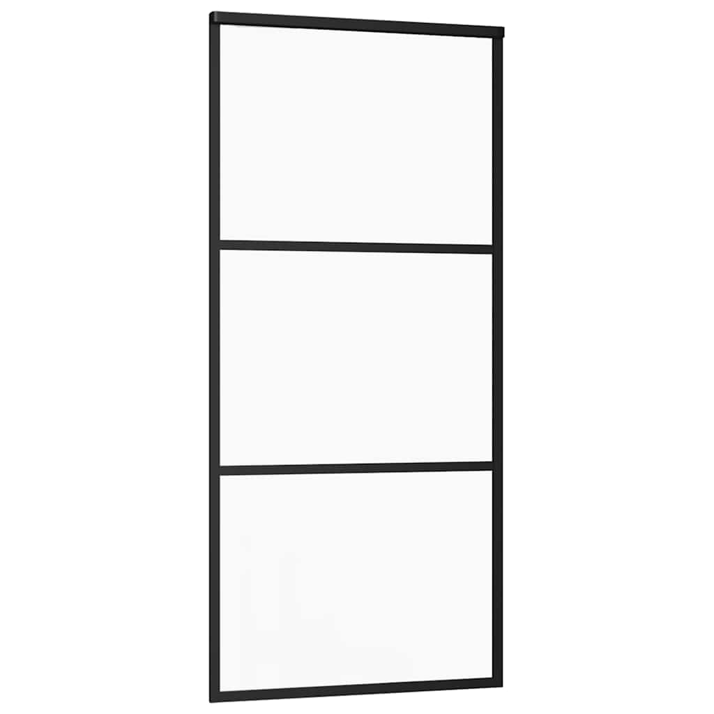 fekete ESG üveg tolóajtó fémszerelvény-szettel 90x205 cm