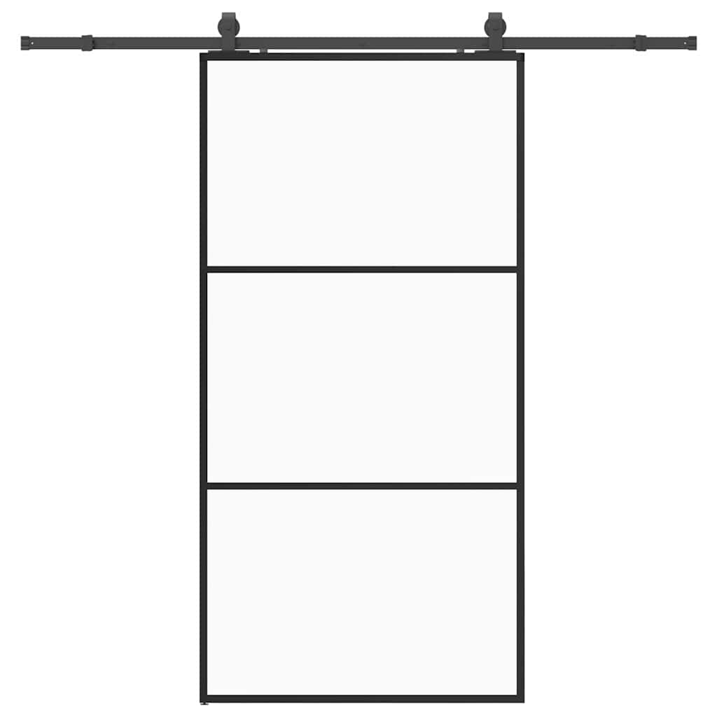 fekete ESG üveg tolóajtó fémszerelvény-szettel 102x205 cm