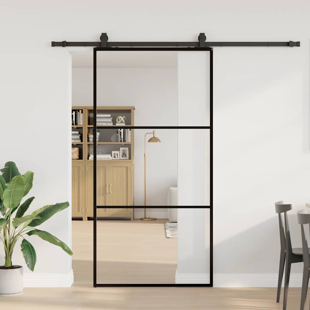 fekete ESG üveg tolóajtó fémszerelvény-szettel 102x205 cm