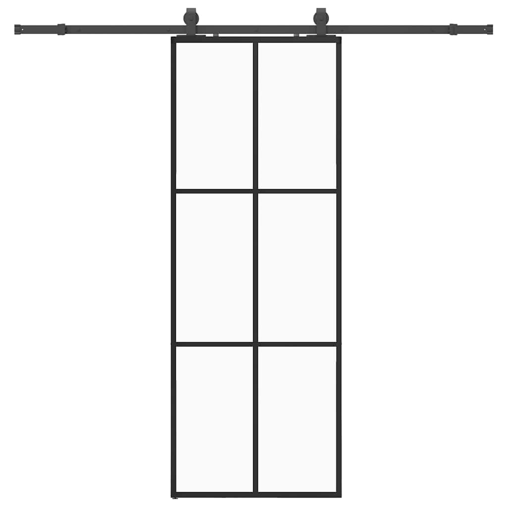 fekete ESG üveg tolóajtó fémszerelvény-szettel 76x205 cm