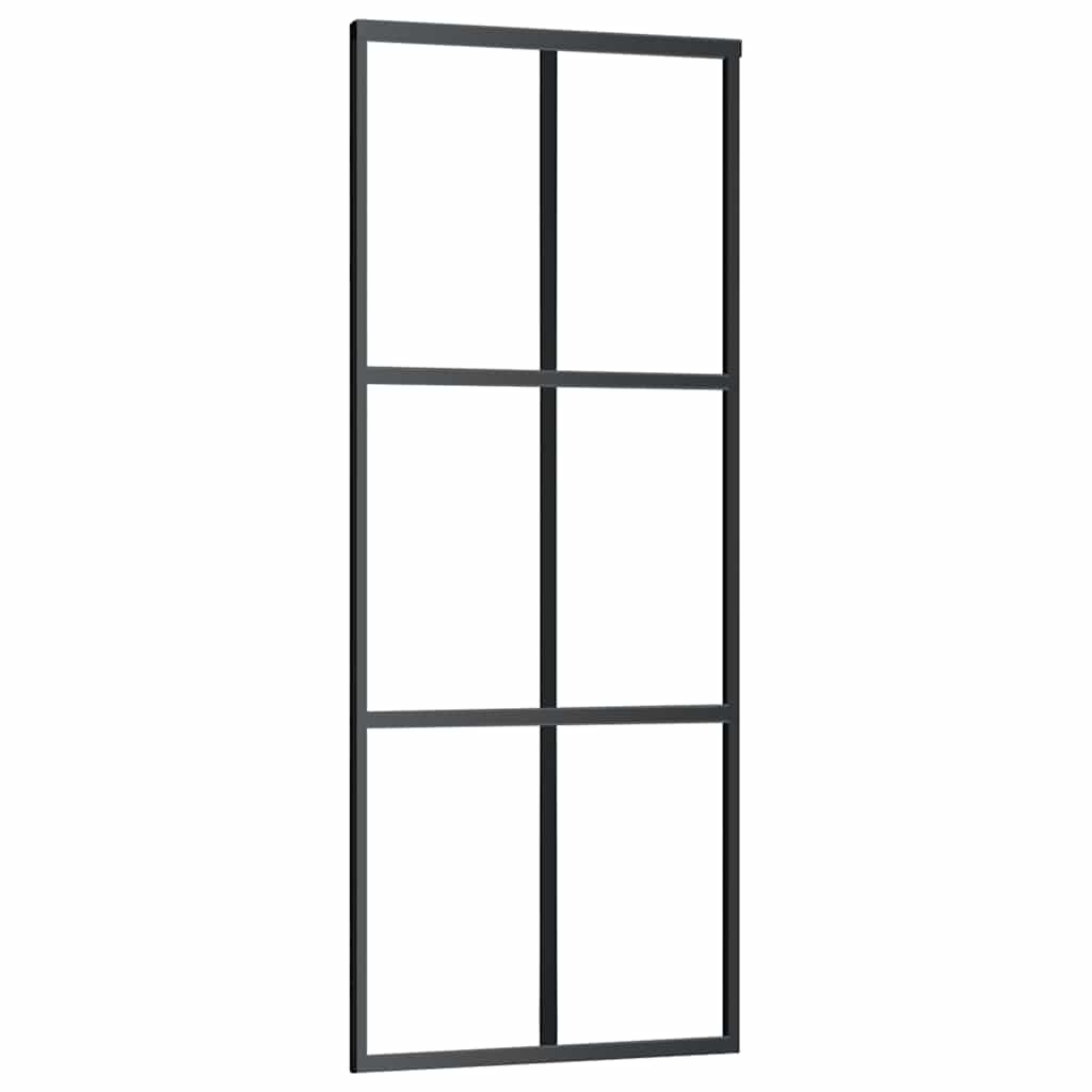 fekete ESG üveg tolóajtó fémszerelvény-szettel 76x205 cm