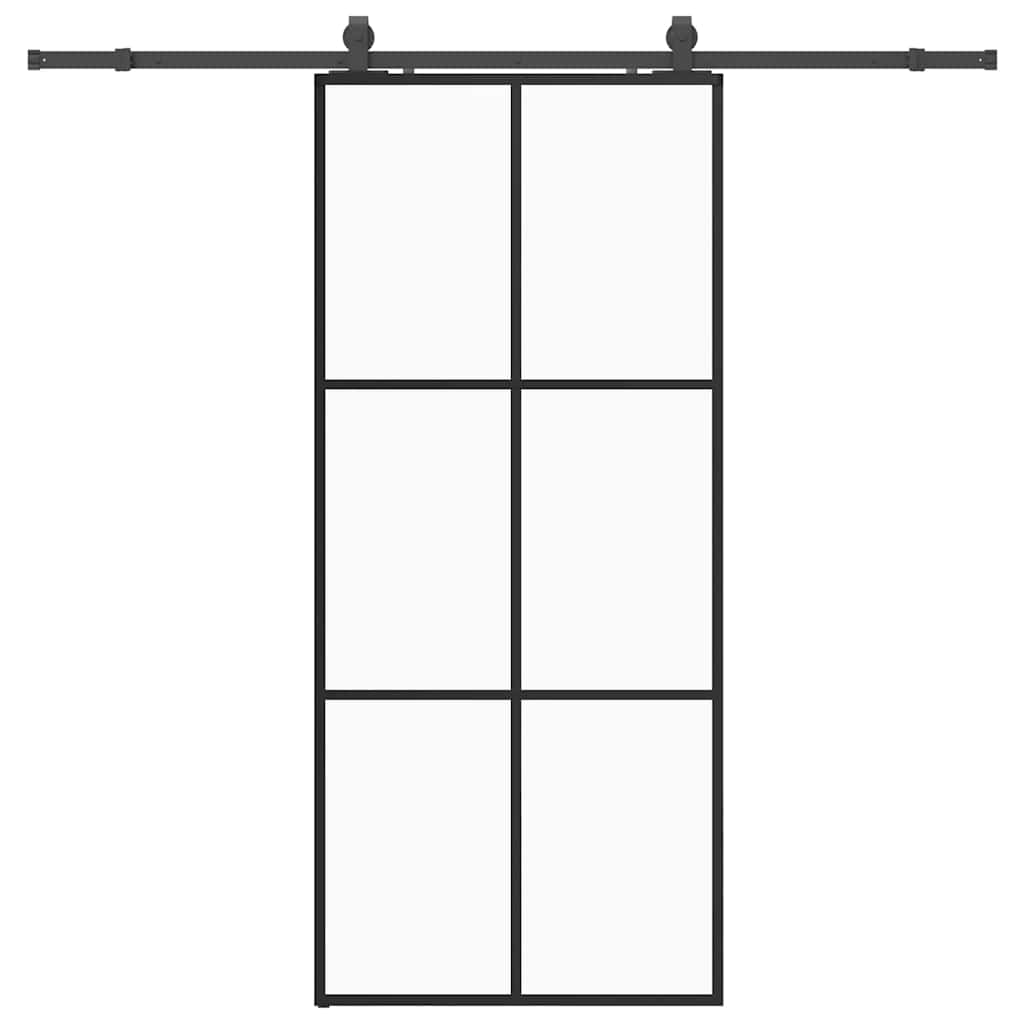 fekete ESG üveg tolóajtó fémszerelvény-szettel 90x205 cm