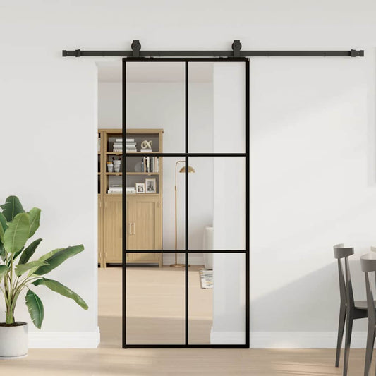 fekete ESG üveg tolóajtó fémszerelvény-szettel 90x205 cm