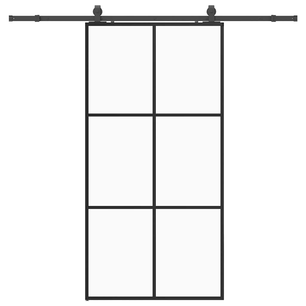 fekete ESG üveg tolóajtó fémszerelvény-szettel 102x205 cm