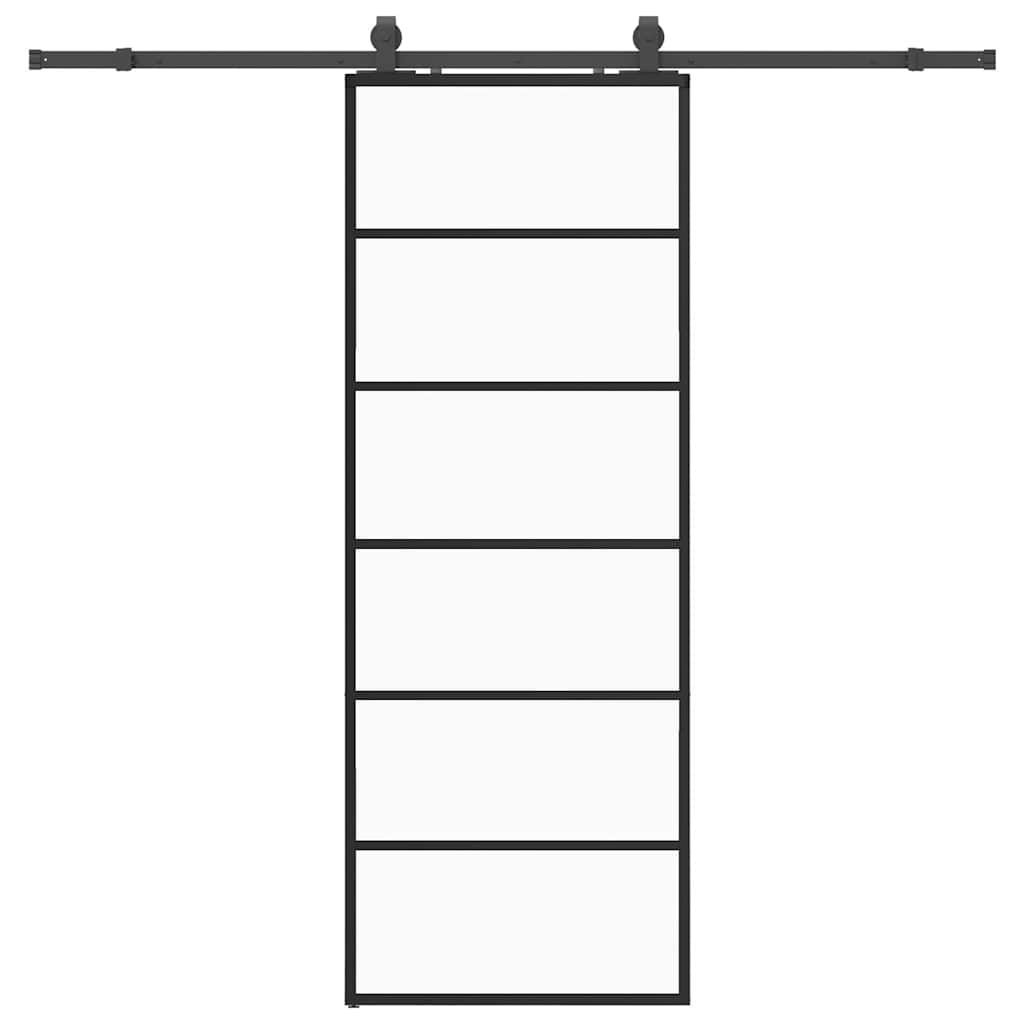 fekete ESG üveg tolóajtó fémszerelvény-szettel 76x205 cm