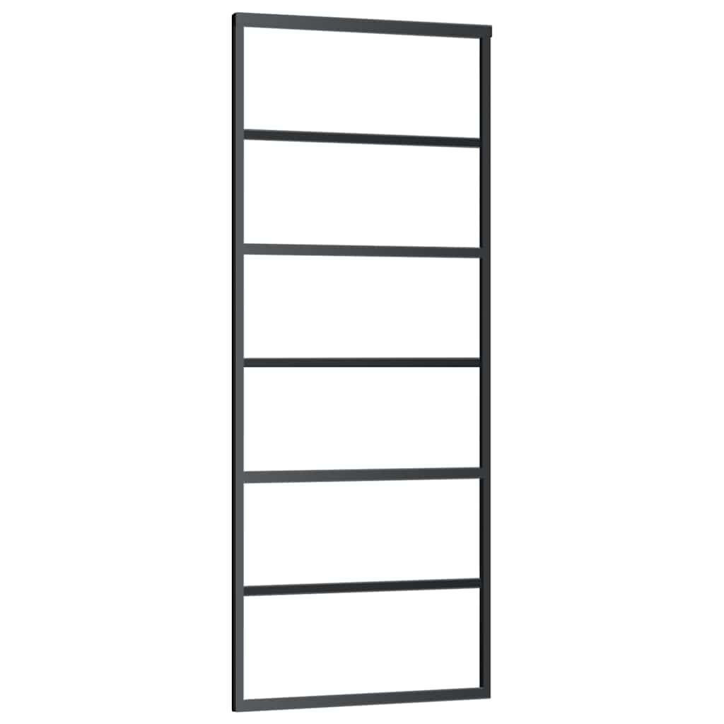 fekete ESG üveg tolóajtó fémszerelvény-szettel 76x205 cm