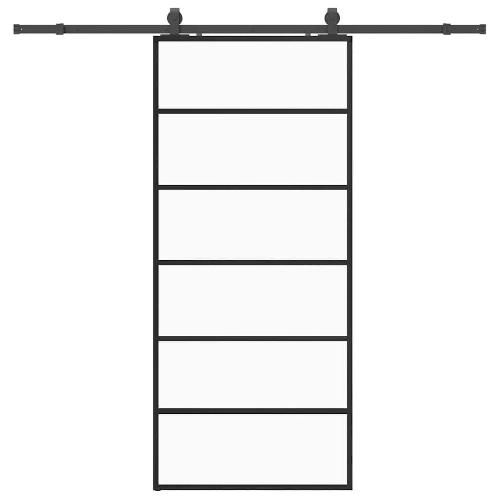 fekete ESG üveg tolóajtó fémszerelvény-szettel 90x205 cm