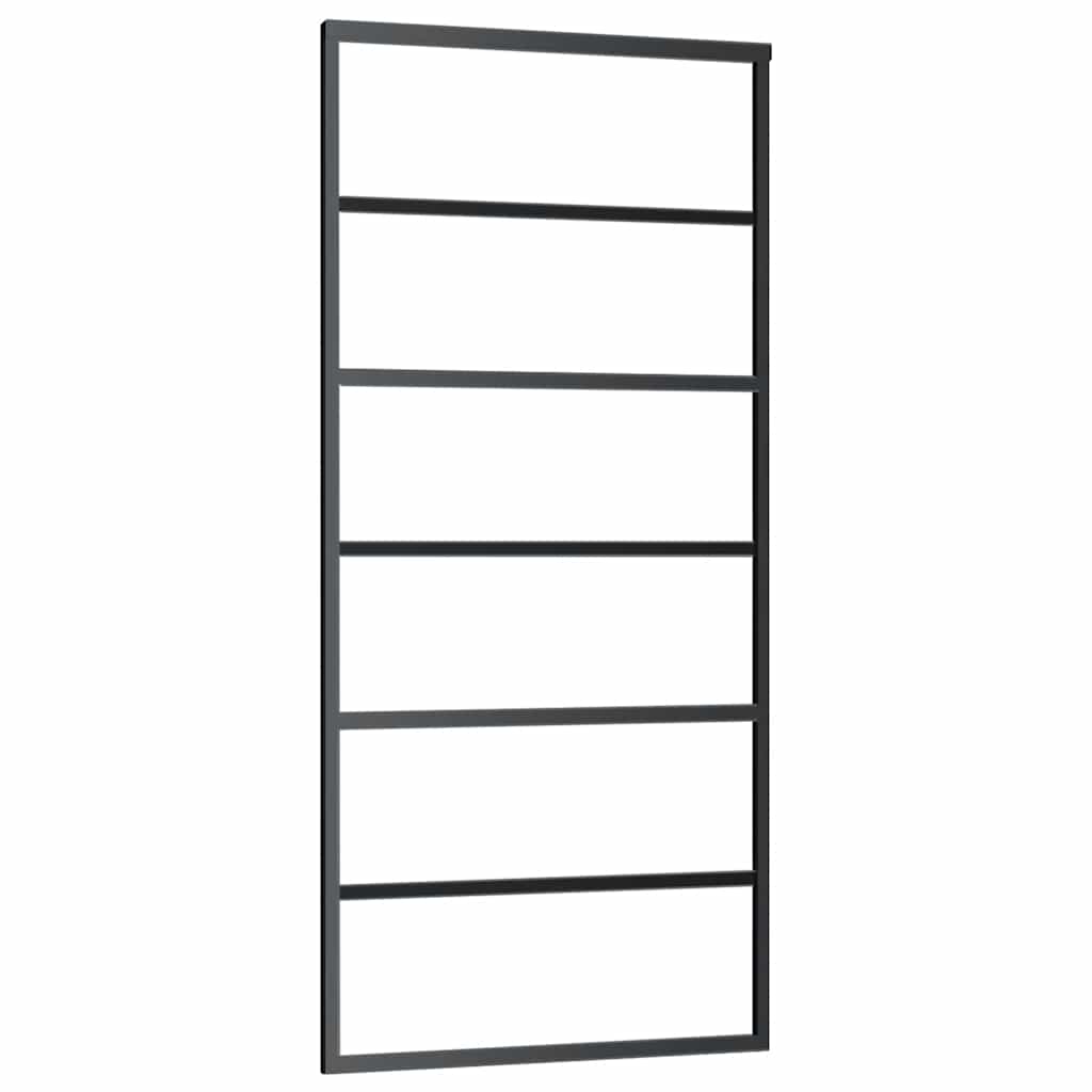 fekete ESG üveg tolóajtó fémszerelvény-szettel 90x205 cm